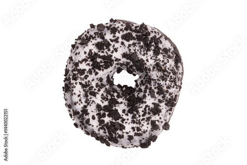 Donut noir et blanc Oreo vue de dessus, au format PNG pour incrustation