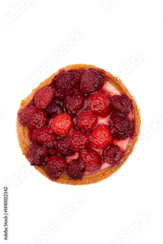 Tarte à la framboise vue de dessus, gâteau rond, format PNG