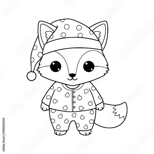 Cute little fox illustration using pajamas. Fox coloring page 