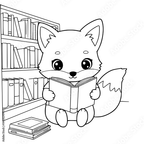 Cute little fox illustration playing football. Fox coloring page 
