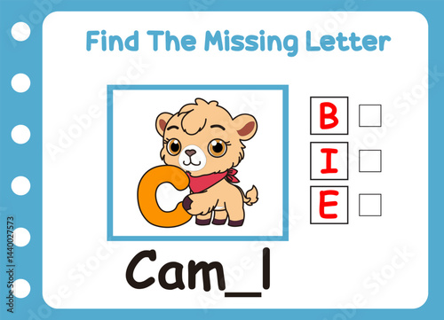 find the missing letter of camel. cute little bee holding c letter