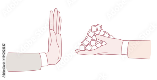 An outstretched hand rejecting sugary cubes, representing crucial health choices and mindful decisions one makes daily