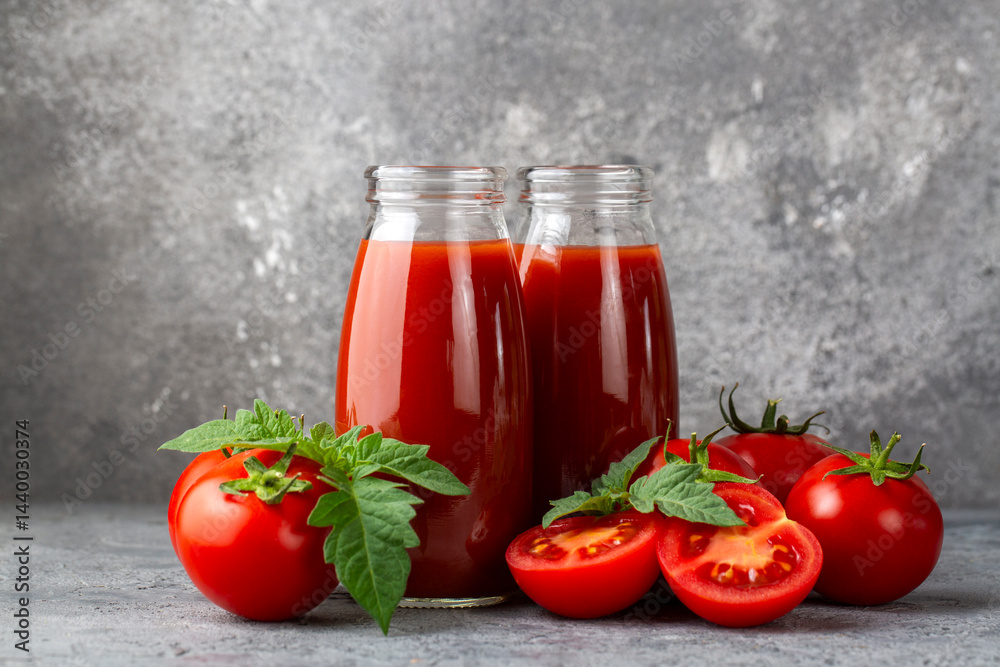 Tomato juice in a glass and fresh tomatoes Tomato juice in a glass and fresh tomatoes