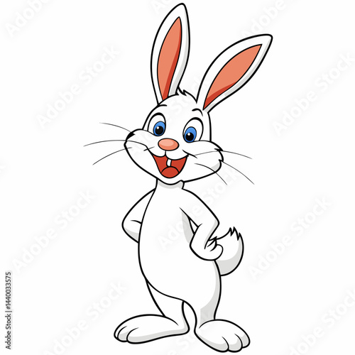 White Rabbit Character Standing with Red Eyes and Extended Hand – Full-Body Cartoon Illustration