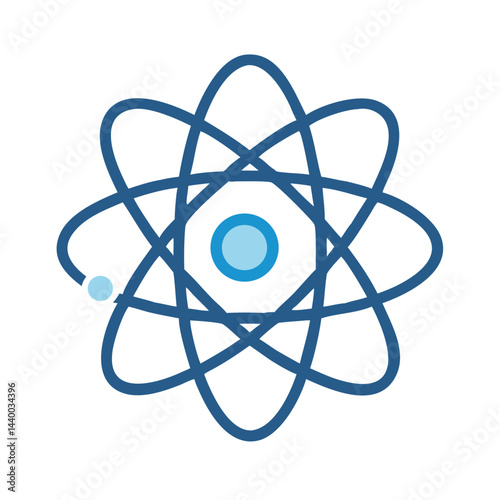 Blue Atom Model on Black Background: Science, Physics, and Technology Illustration
