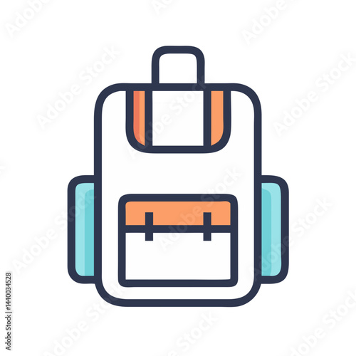 Stylish White Backpack Icon with Teal and Orange Accents on Black Background