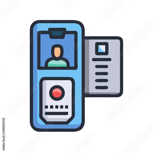 Digital Identity Card with Photo and Data on Blue Device Illustration