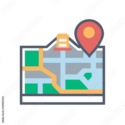 Colorful Map Icon with Location Pin for Navigation and Travel
