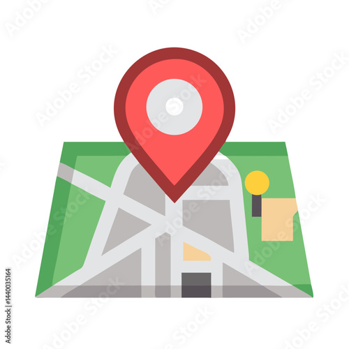 Map with red pin marker location icon, location and travel concept