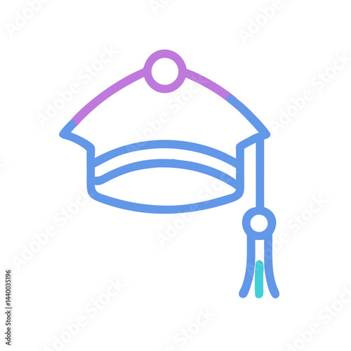 Graduation Cap Line Art Icon in Blue and Purple on Black Background