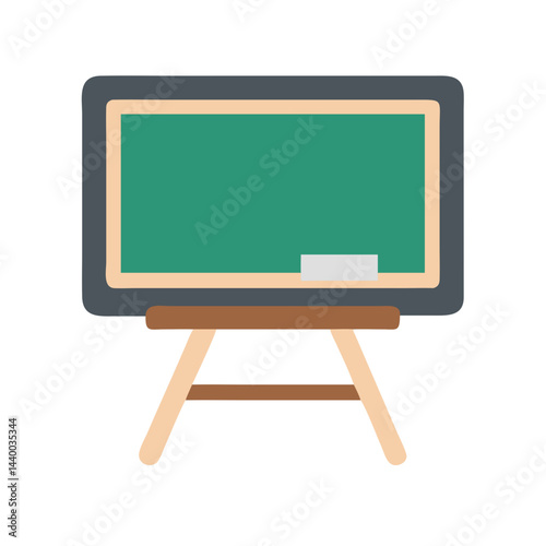 Illustration of a green chalkboard on a wooden stand against black background