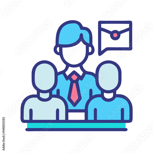 Job Interview Team Icon, Recruiter Meeting with Applicants, Vector Illustration