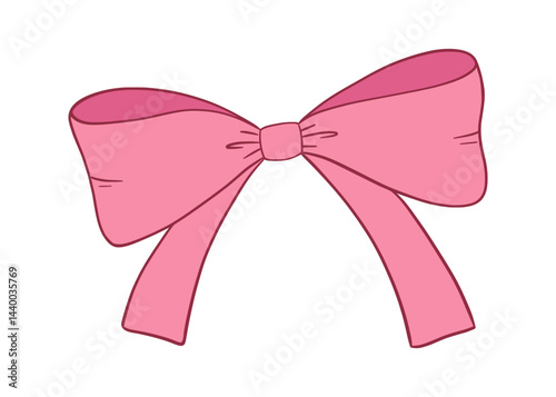 Coquette vintage bow drawing, cute pink ribbon, flat illustration isolated on white