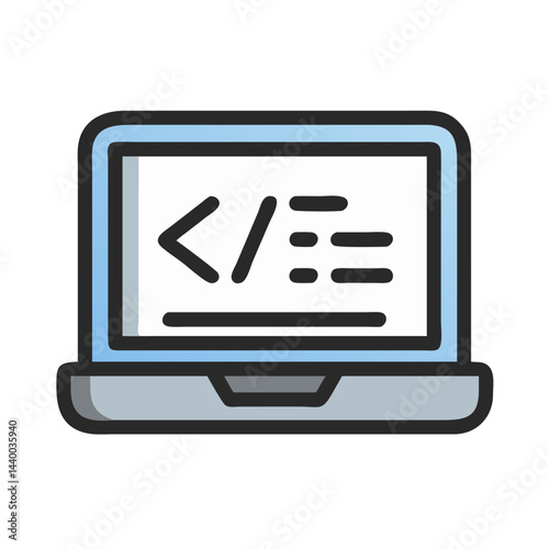 Laptop with code editor, programming, coding, development illustration vector design