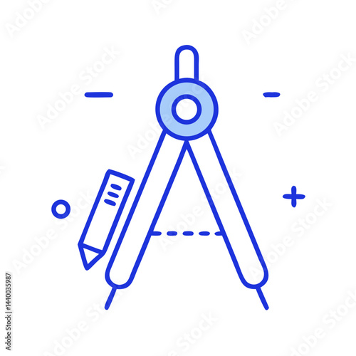 Blue Compass with Pencil Icon on Black Background, Geometric Symbol