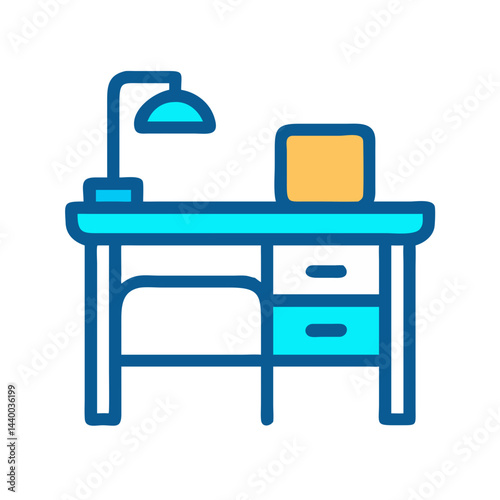 Stylish Desk with Lamp and Drawers Illustration for Modern Workspace Design