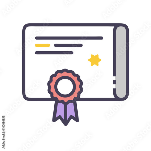 Stylized Graduation Diploma Icon with Ribbon, Education and Academic Achievement