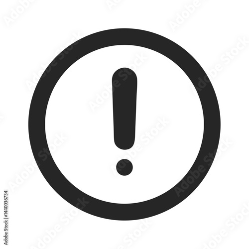 Gray Exclamation Mark in Circle on Black Background, Vector Illustration