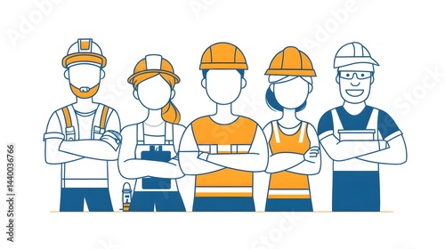 Group of Construction Workers in Hard Hats for Labor Day