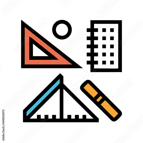 Geometric Shapes on Black Background: Triangle, Grid, Line and Bar