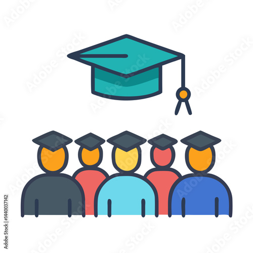 Graduation Ceremony Illustration: Diverse Group of Students with Mortarboard Hat