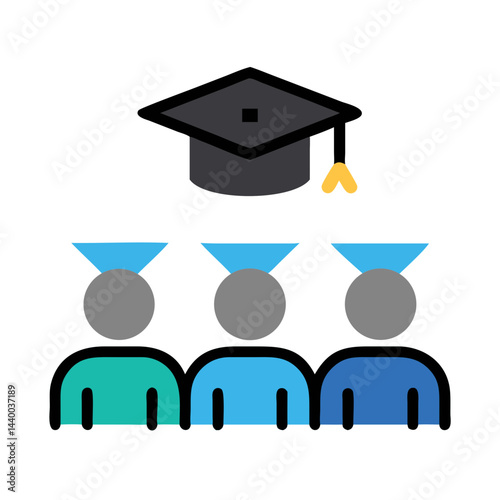 Graduation Ceremony Icon: Graduates, Mortarboard, Education, Student Group