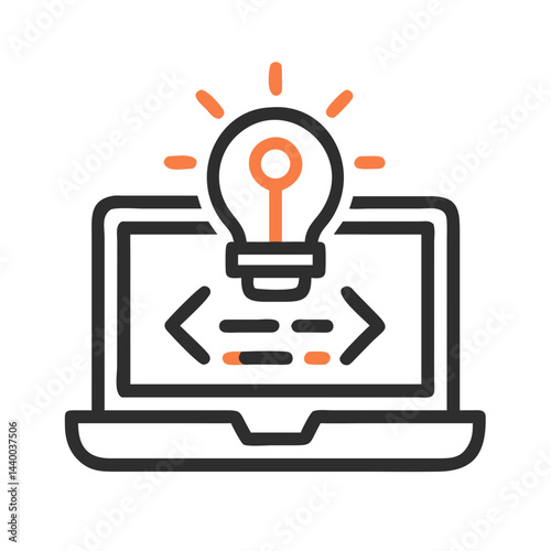 Creative Coding Idea: Laptop, Lightbulb, and Programming Code Illustration