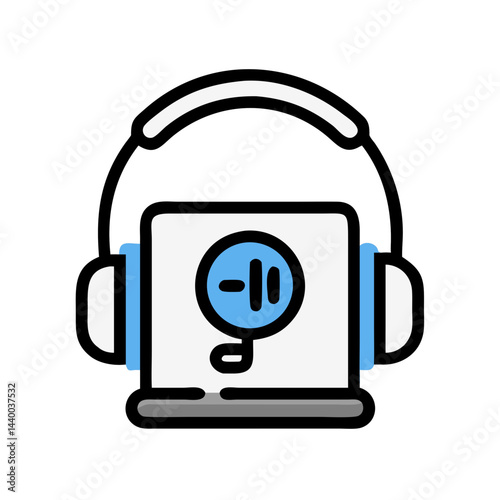 Stylish Wireless Headphones Icon with Music Note on Black Background Design