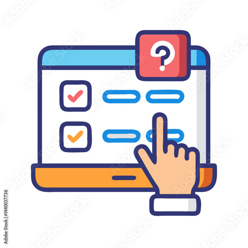 Online Form, Checkboxes, and Hand Icon for Digital Survey or Quiz