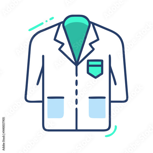 Stylized Blue and Teal Lab Coat Illustration on Black Background