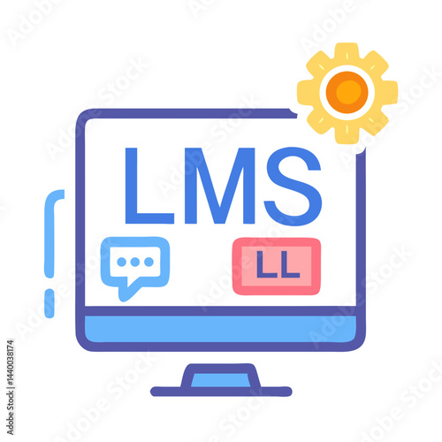 LMS Learning Platform Icon Vector Illustration, Online Education and Courses