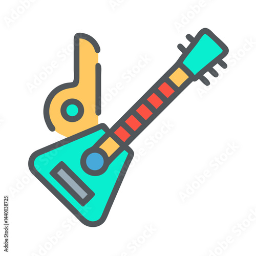 Modern Musical Instrument Icon with Note: Electric Guitar Illustration