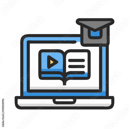 Online Learning and Webinar Computer Icon: Training, Education and Development