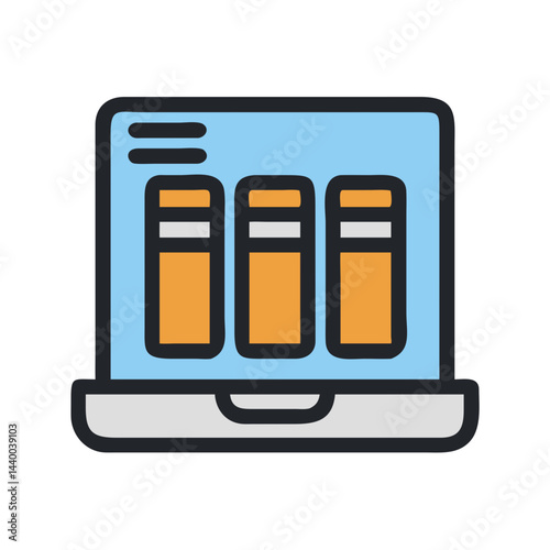 Laptop with Colorful Bar Chart, Data Analysis, Business Report Illustration