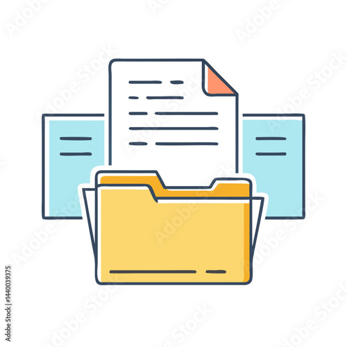 Folder with Documents, Data Management, File Organization, Vector Illustration on Black