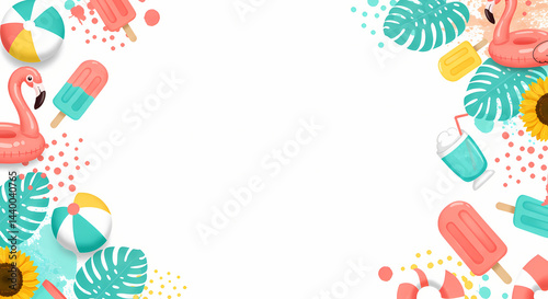 Vibrant Summer Background with Flamingos and Tropical Elements