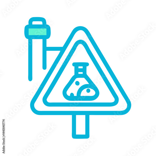 Biohazard Warning Sign with Erlenmeyer Flask on Black Background Illustration