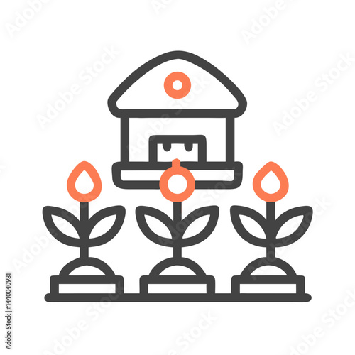 Minimalist Greenhouse with Flowers Illustration on Black Background for Gardening Concepts