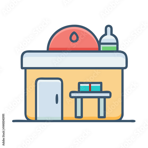 Cartoon Pharmacy Building Icon Vector Illustration: Health and Wellness Concept