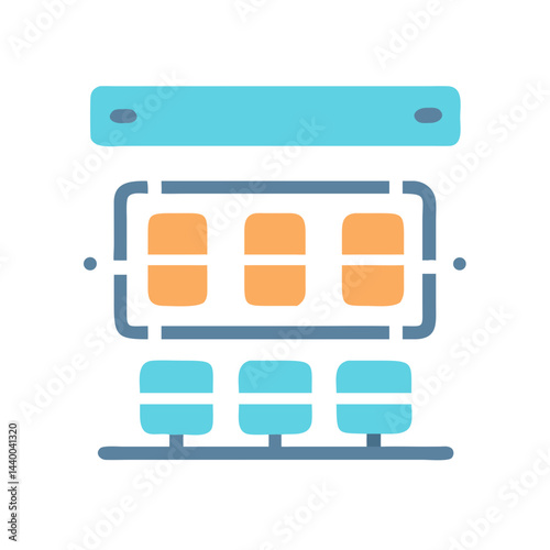 Modular Data Center Illustration with Blue and Orange Elements on Black