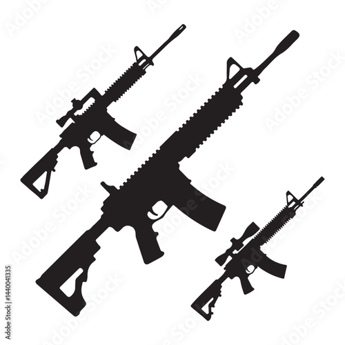 Rifle black silhouette vector isolated icon set | Weapon simple black silhouette set vector illustration