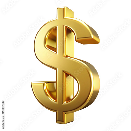 Golden Dollar Sign 3D Render Symbolizing Wealth Finance and Success Isolated on White Background  
 photo
