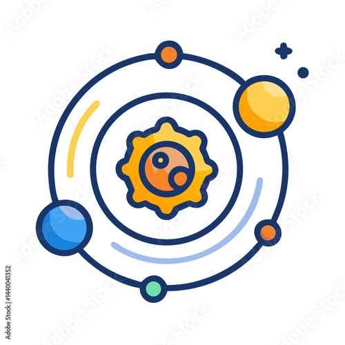 Colorful Solar System Model Icon with Planets on Dark Background