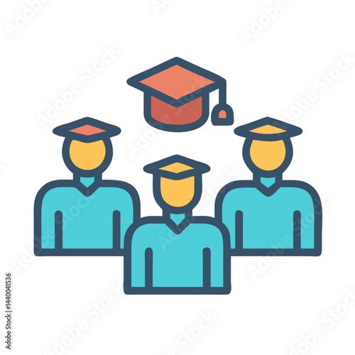 Graduation Students with Mortarboards Icon for Education, University, and Success