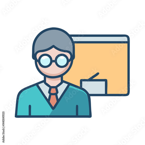 Teacher Icon Presenting at Whiteboard or Screen, Education and Learning Vector