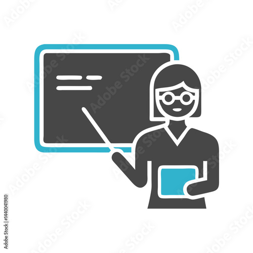 Teacher with Blackboard Icon Illustration for Education and Presentation Concepts