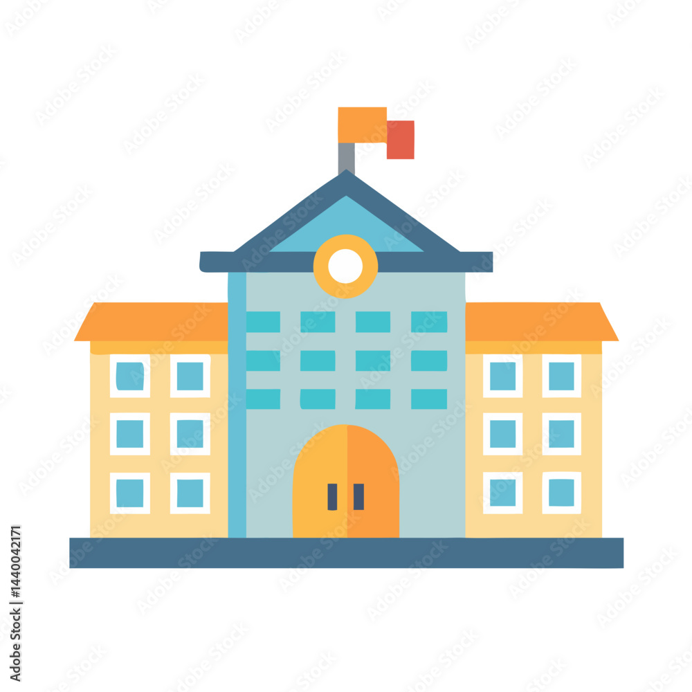 Flat Vector Illustration of School Building Icon Isolated on Black Background Flat Vector Illustration of School Building Icon Isolated on Black Background