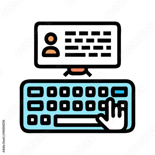 Computer and Keyboard Icon: Technology, Typing, and Digital Interaction Illustration