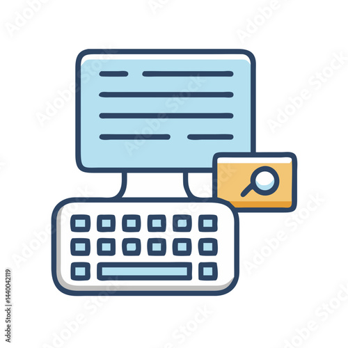 Computer with Keyboard and Search Icon, Digital Technology and Online Research