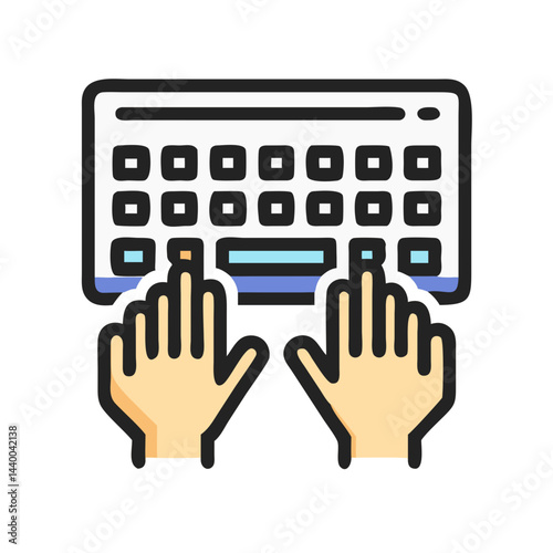 Hands Typing on Keyboard Illustration - Computing, Writing, Technology Concept